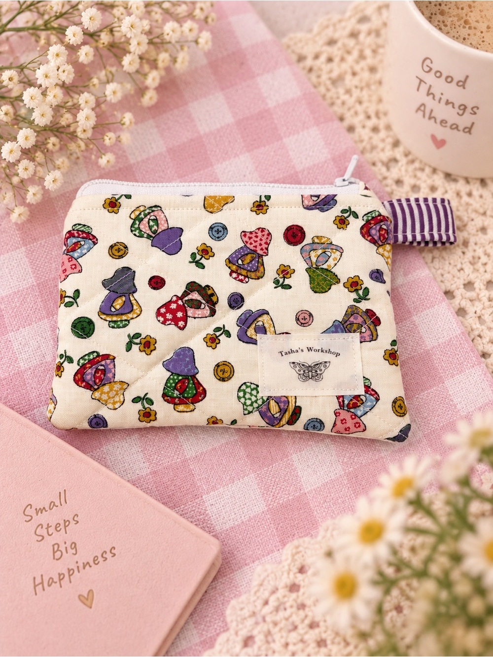 Lady Mushroom Quilted Keychain Wallet